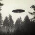 Mysterious Ufo Hovers Misty Forest Monochromatic Vintage Style Photo Shows Flying Saucer